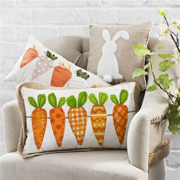 Easter Pillow Cover 12X20 Inch Five Watercolor Carrots Decorations - Picture 2 of 7
